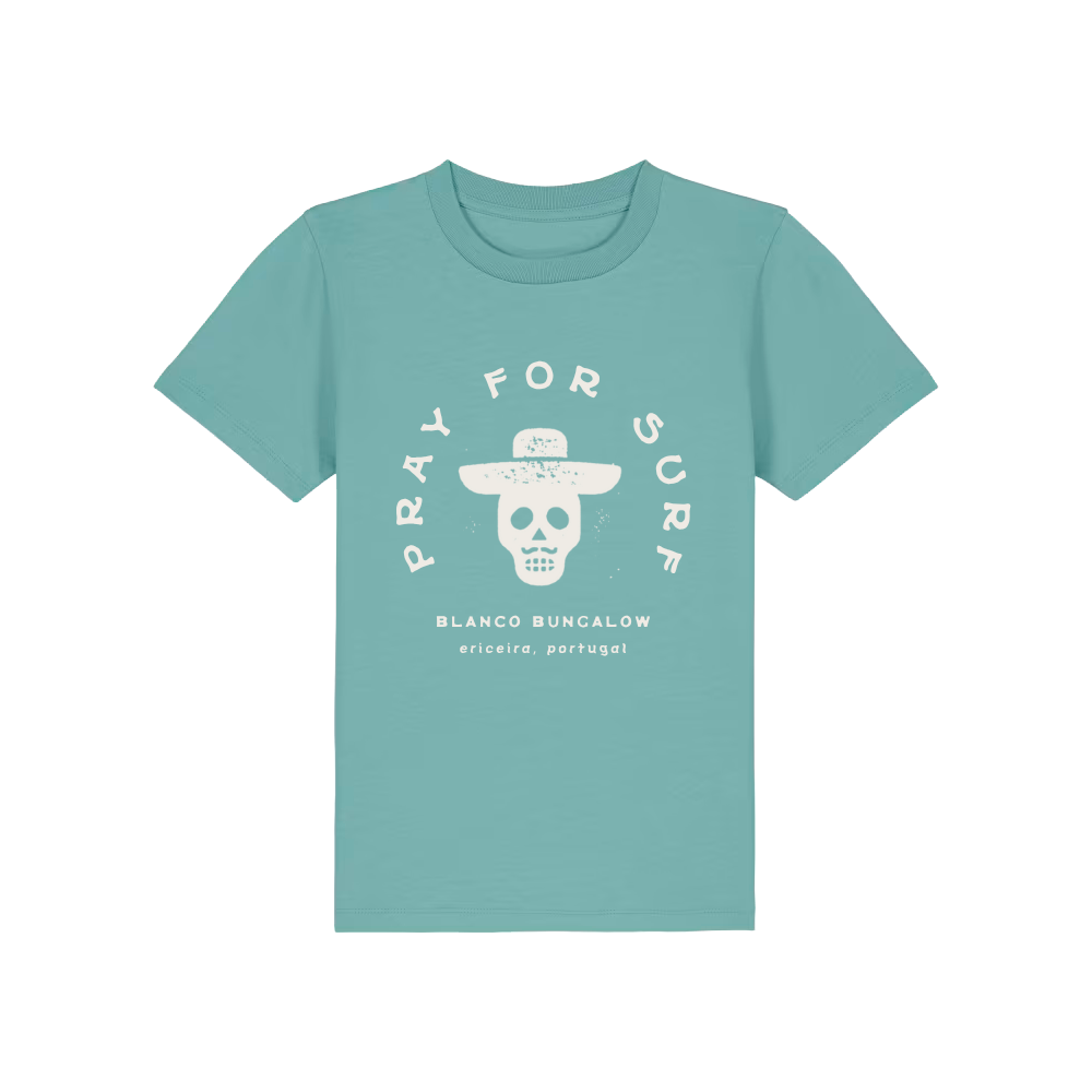 Blanco Bungalow Ericeira Kids Pray for Surf Tee in turquoise