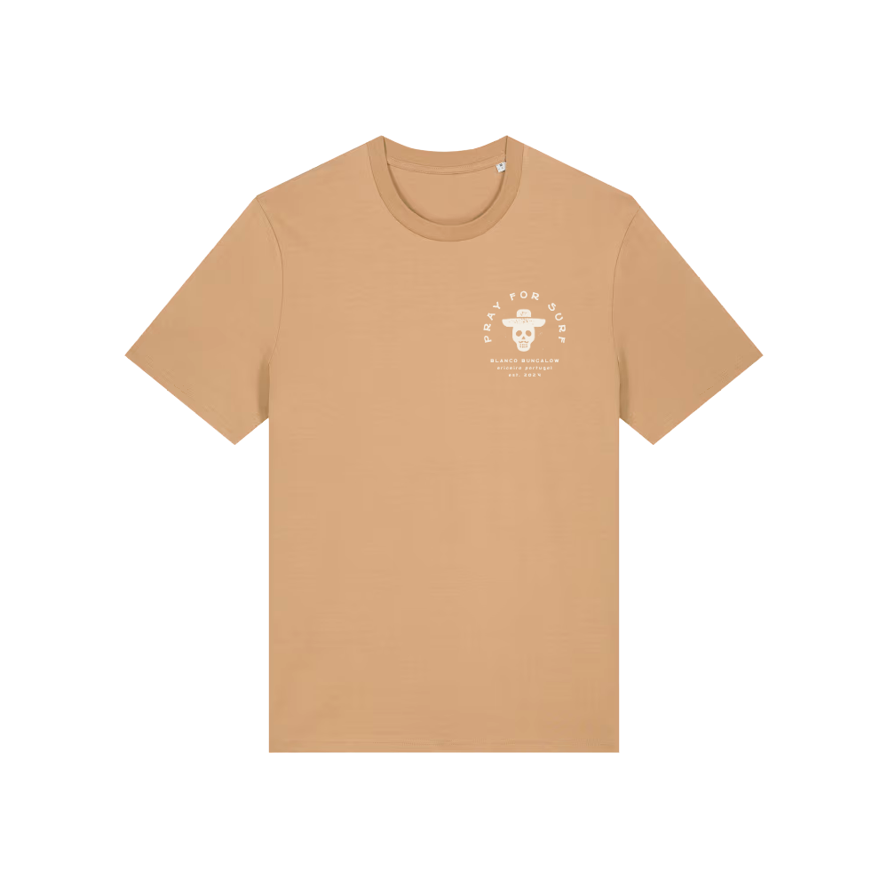 Blanco Bungalow Ericeira Portugal Pray for Surf Tee Latte
